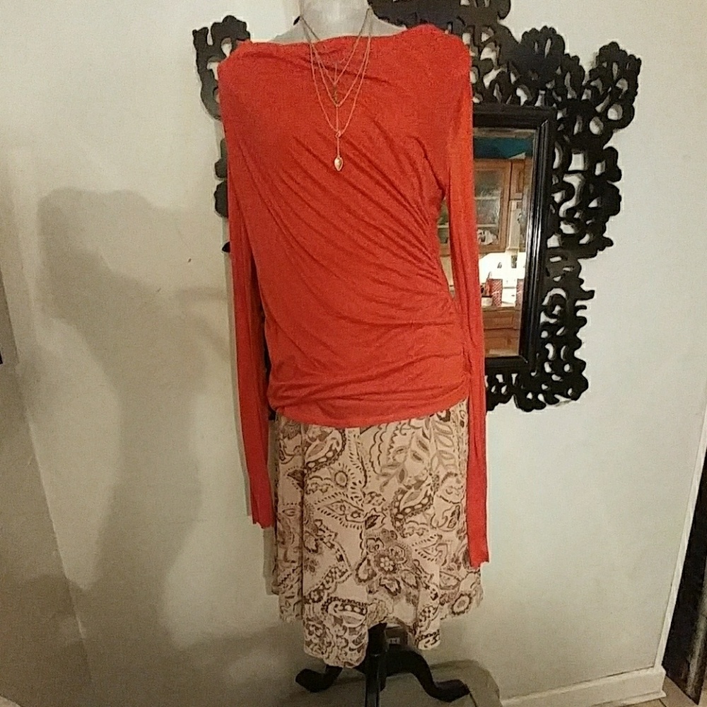 Burnt Orange Ruched Blouse sz L